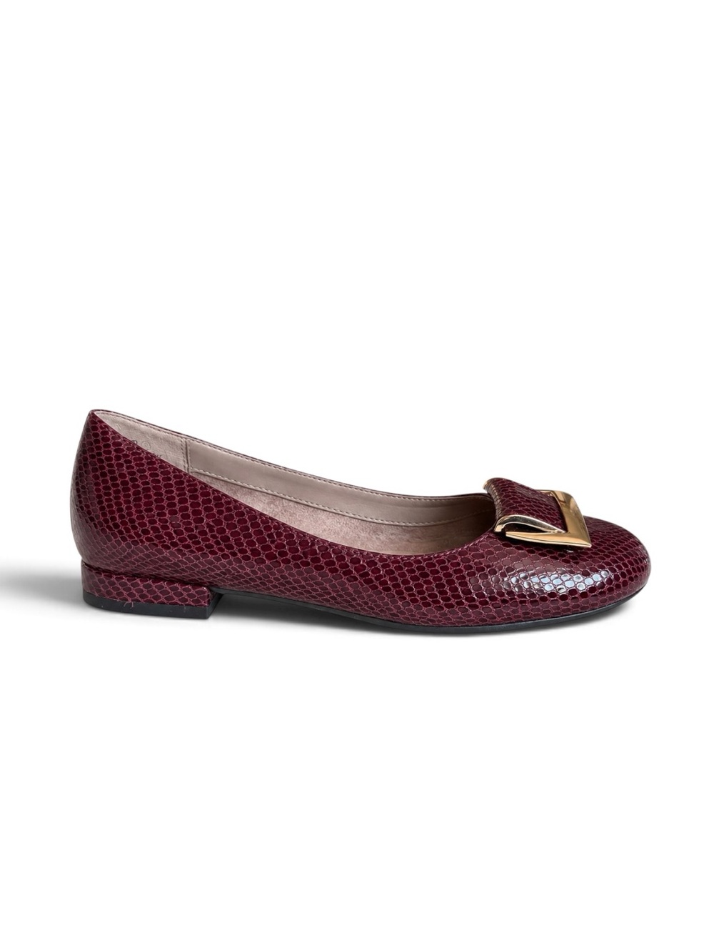 Aerosoles Good Times Burgundy Leather Snake Embossed Flats Office Shoes 6.5